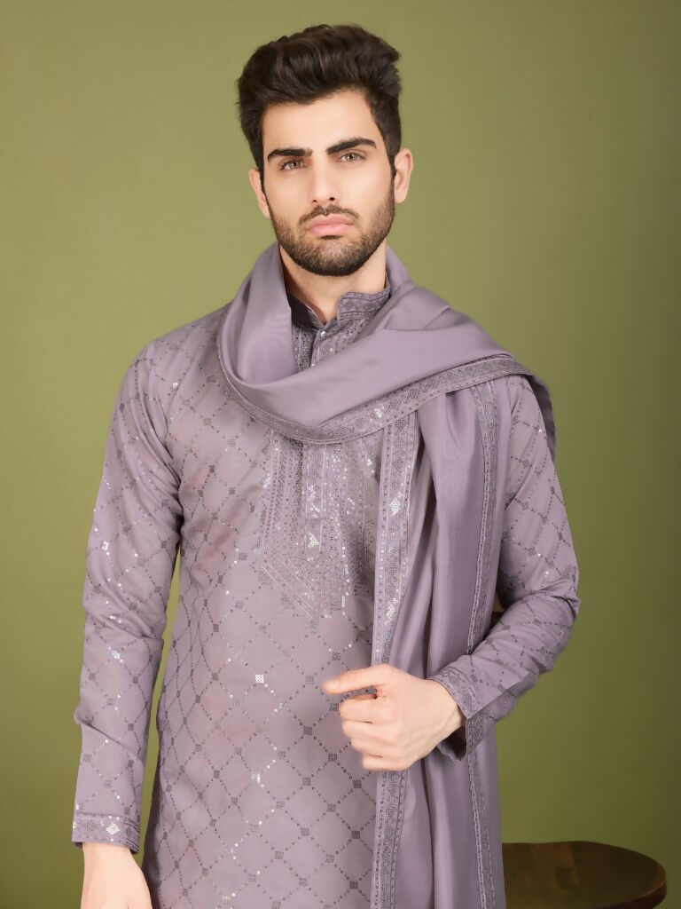 Vastranavya Dusty Peach Exclusive Festival Wear Viscose Silk Thread with Sequence Embroidered Work Kurta with Dupatta | Grocsy