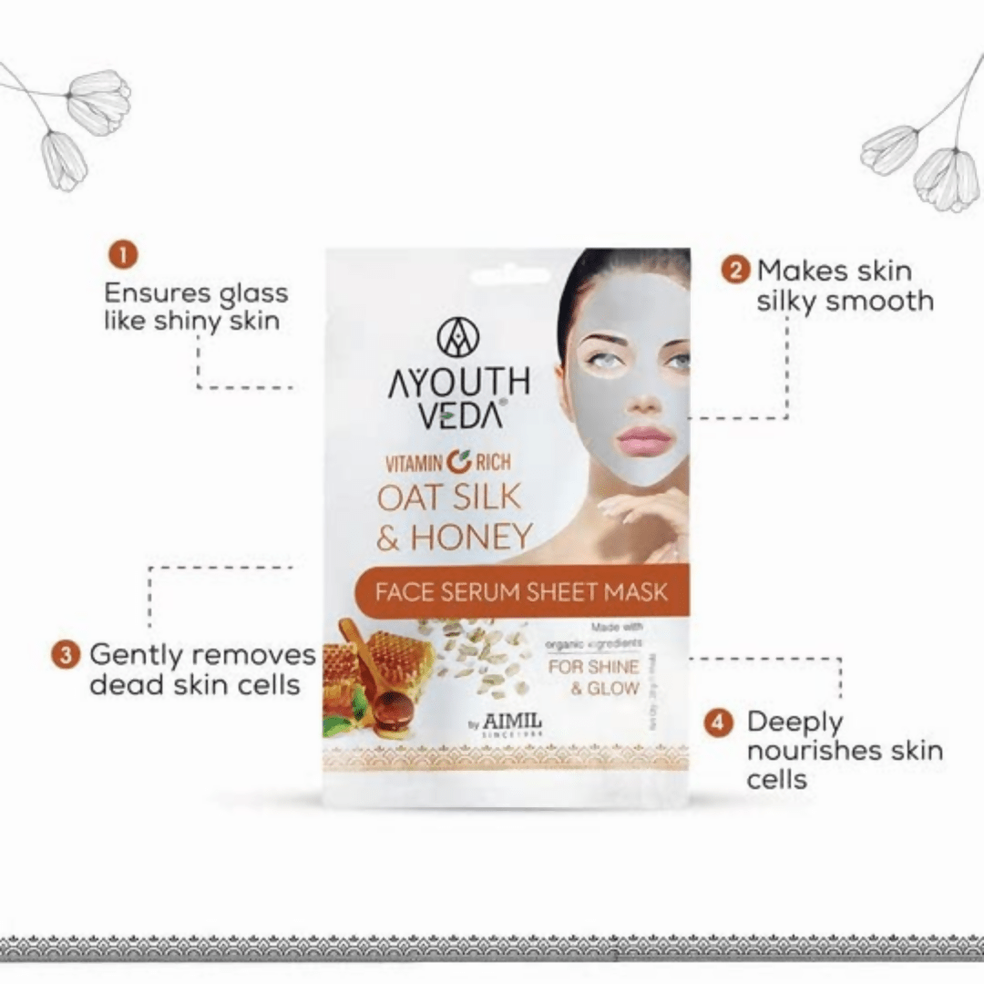 Ayouthveda Vitamin C Rich Oats Silk & Honey Face Serum Sheet Mask | Grocsy