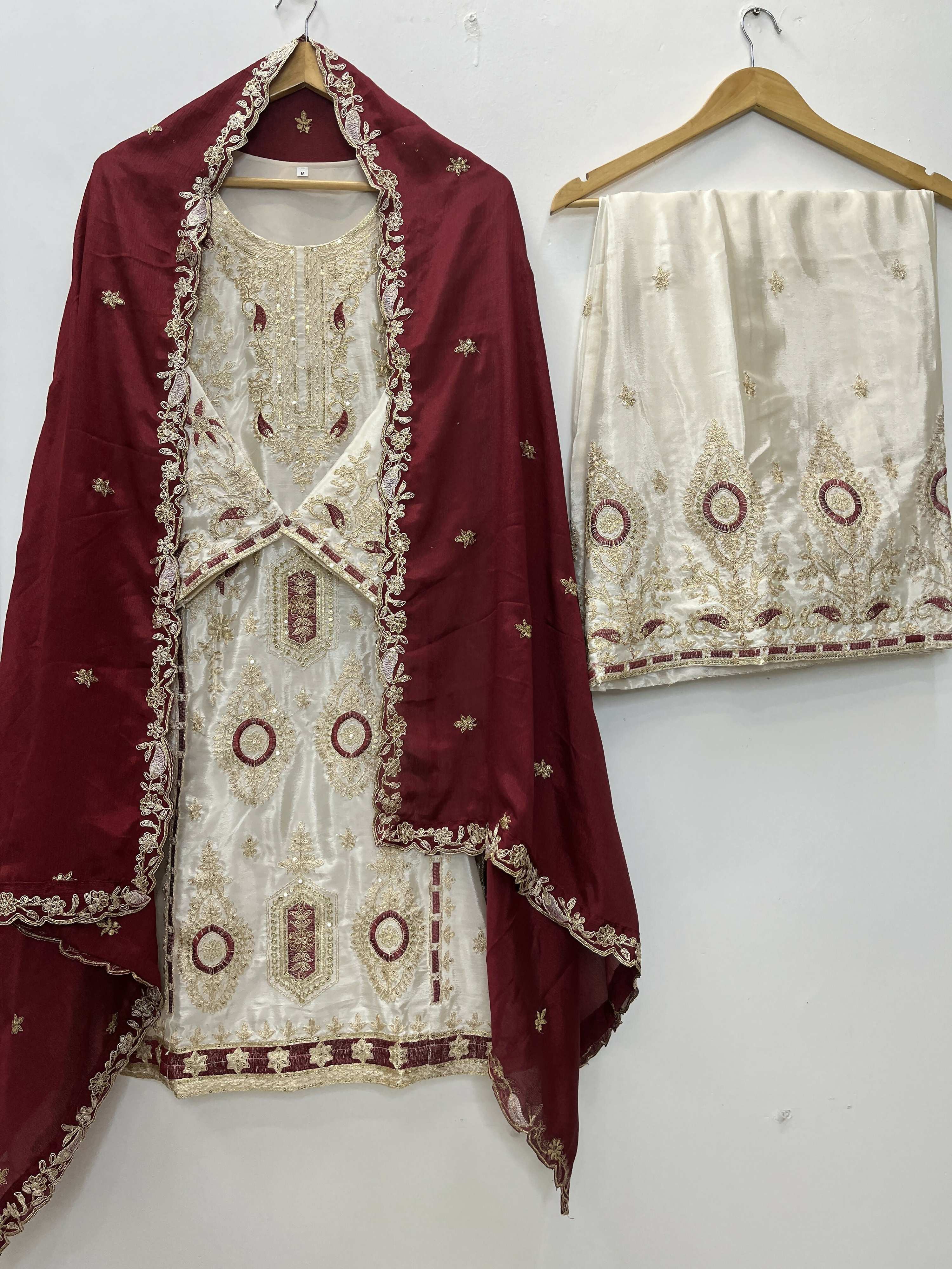 Teeya Creation White Color Chinon Silk Party Wear Trending Palazzo Set | Grocsy
