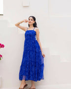 Aayaa Designer crape hand work Multi indo western - Blue | Grocsy