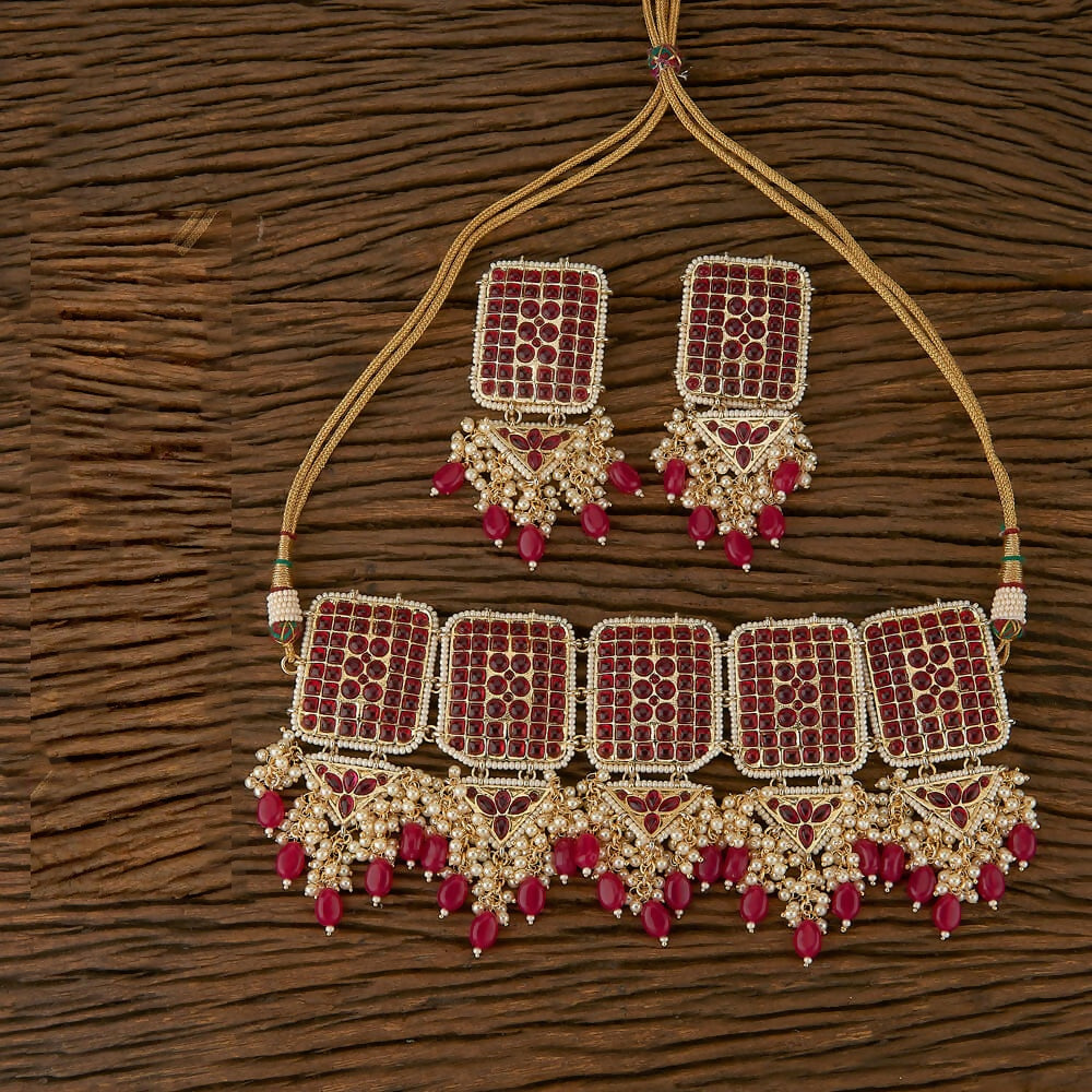 Joban Fashion Women Golden White Ruby Necklace Set | Grocsy