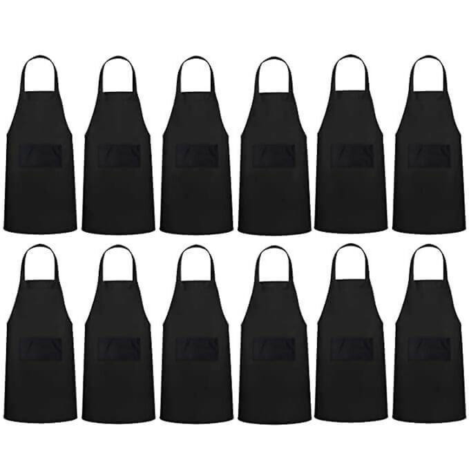 Uniformer Kitchen Apron For Men & Women-Black (Pack of 12) | Grocsy