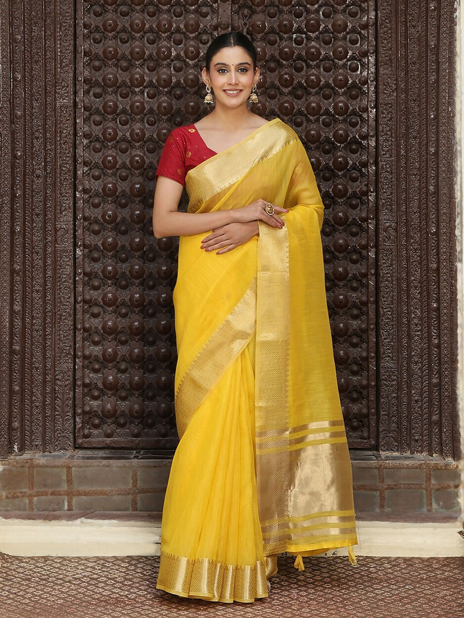 Shree Shyam Fashion Yellow Cotton Saree | Grocsy