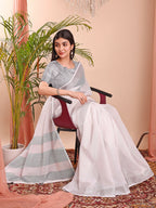 Shree Shyam Fashion The White Loom White Linen Cotton Saree | Grocsy