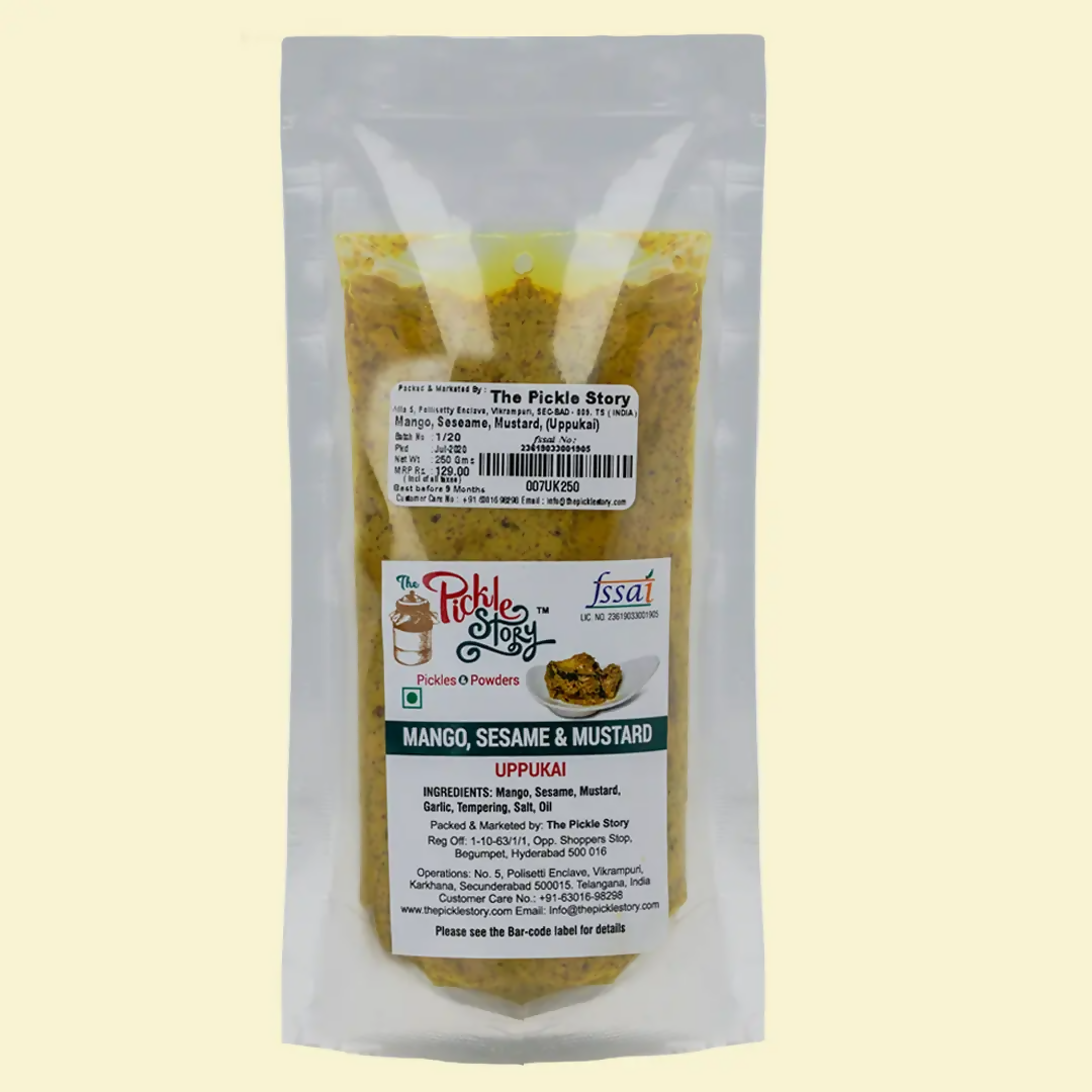 The Pickle Story Mango, Sesame & Mustard (no chilly powder) - Uppukai Pickle | Grocsy