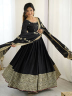 The52 Women's Gorgeous Chinon Silk Fabric Embroidery Work Flared Anarkali Pant and Dupatta Set | Grocsy