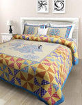 Vamika Printed Cotton Tangle Grey Brown Bedsheet With Pillow Covers (PM Trangle Grey) | Grocsy