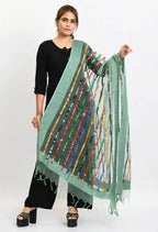 Mominos Fashion Moeza Women's Orgenza Multi Thread Mirror Work Pista Green Dupatta | Grocsy