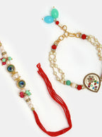 NVR Women & Men Set of 2 Multicolor Artificial Beads Bhaiya Bhabhi Rakhi With Roli Chawal & Chocolate | Grocsy