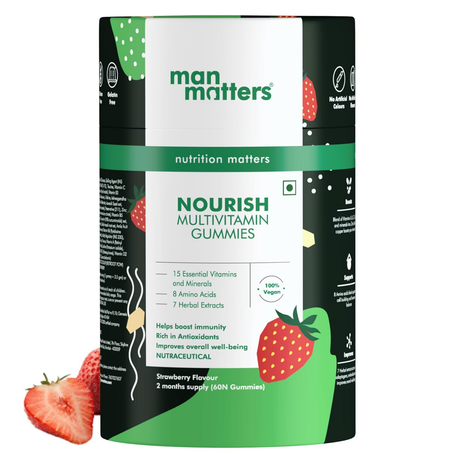 Man Matters Nourish Multivitamin Gummies - Strawberry Flavour With Multivitamin, Zinc & Biotin | Grocsy