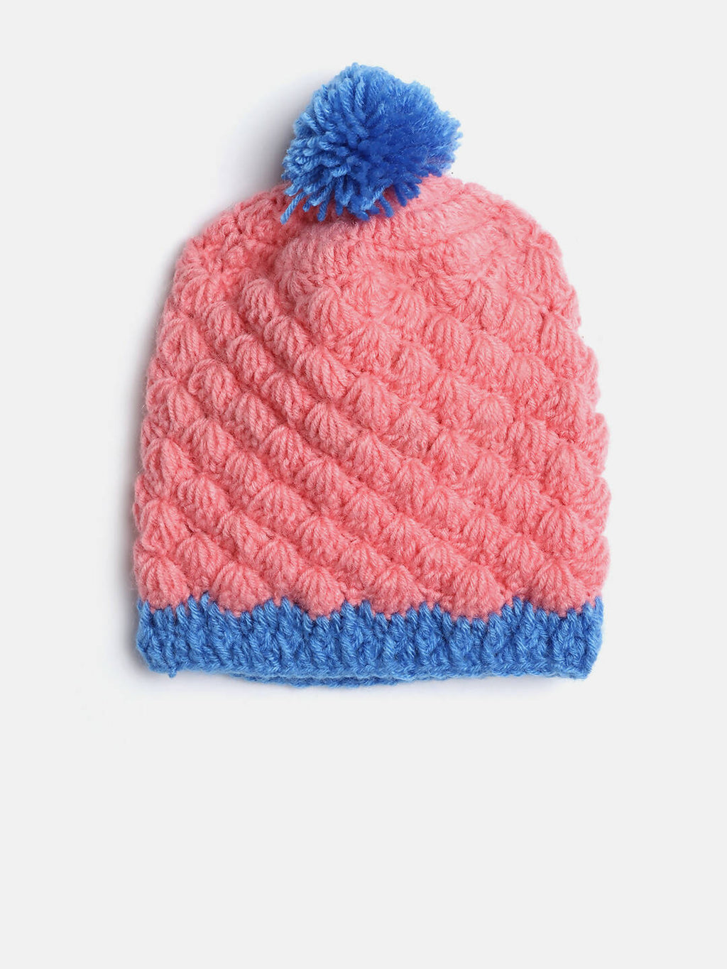 Chutput Kids Woollen Hand Knitted Pom Pom Design Cap - Pink | Grocsy