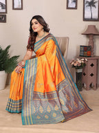 Joban Fashion Banarasi Orange Small Butti Soft Silk Saree | Grocsy