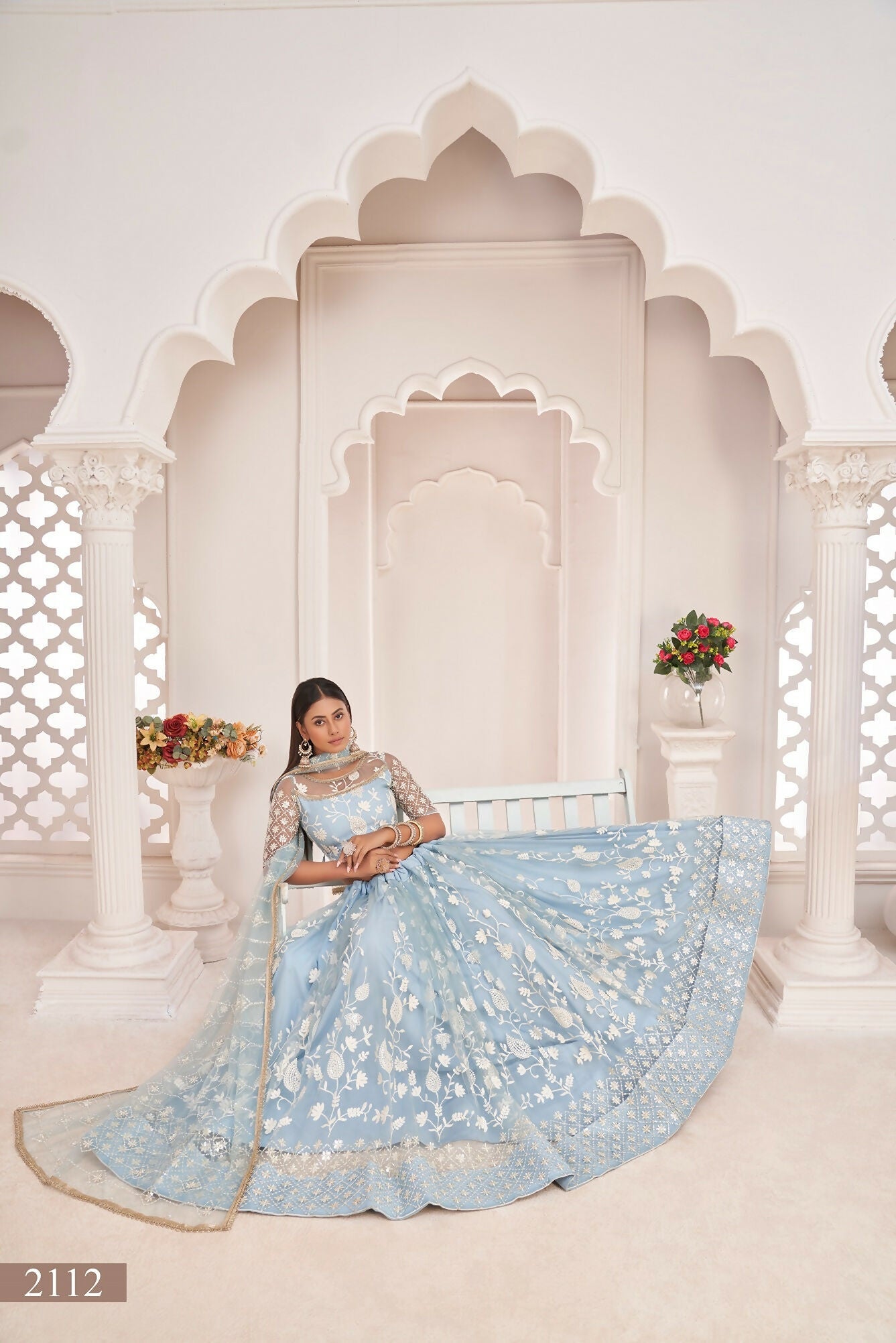 Eilara Women'S Sky Blue Butterfly Net Embroidered Thread Work Festivals Lehenga Choli | Grocsy