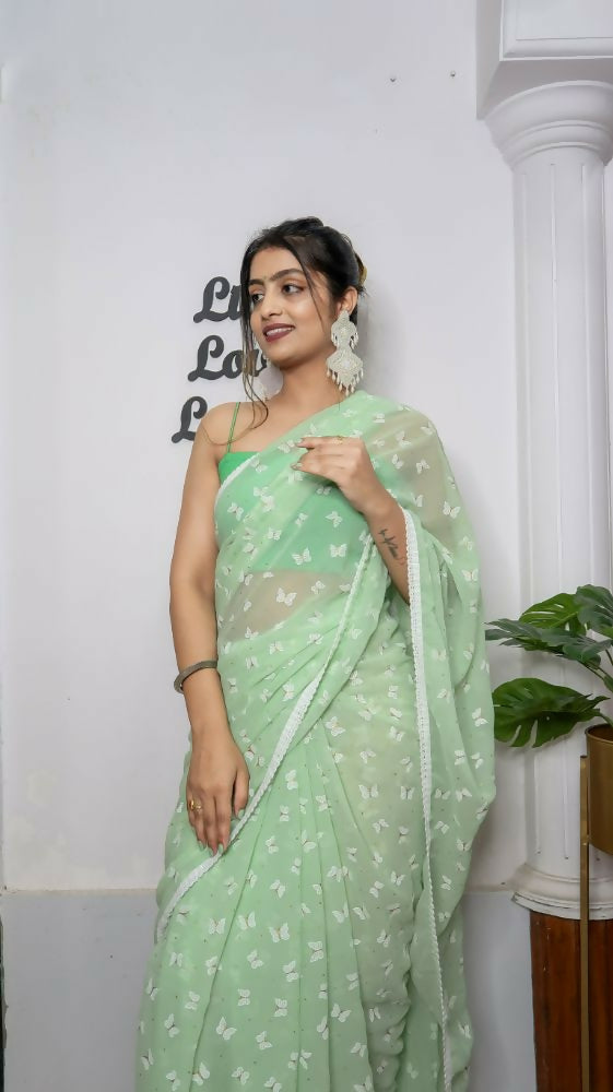 Vamsee Patangiyu Green Georgette Saree | Grocsy