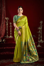 Joban Fashion Mustard Green Paithani Silk Blend Butti Saree | Grocsy