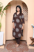 Miravan Womens Brown Animal Printed Kurta With Palazzo | Grocsy