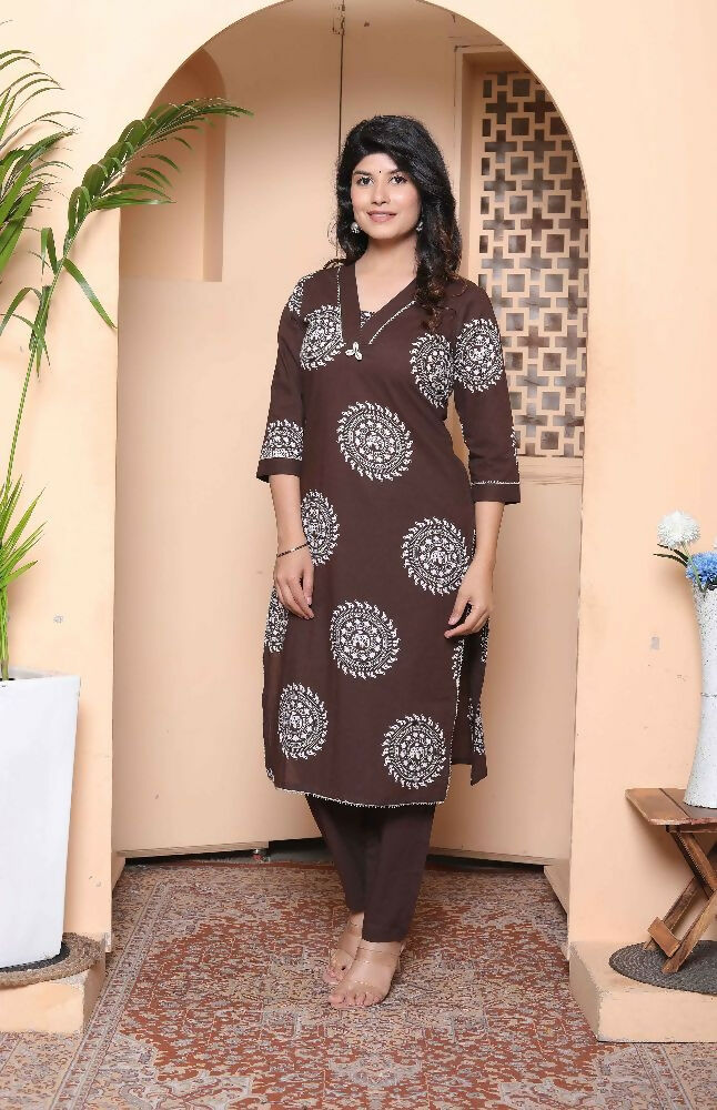 Miravan Womens Brown Animal Printed Kurta With Palazzo | Grocsy