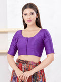 Joban Fashion Brinjal Dupion Silk Elbow Sleeveless Front Open Blouse | Grocsy