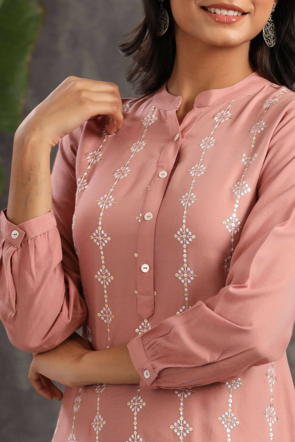 Juniper Women Onionpink Rayon Embroidered Straight Kurta Sets | Grocsy