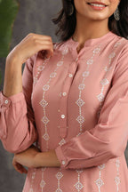 Juniper Women Onionpink Rayon Embroidered Straight Kurta Sets | Grocsy
