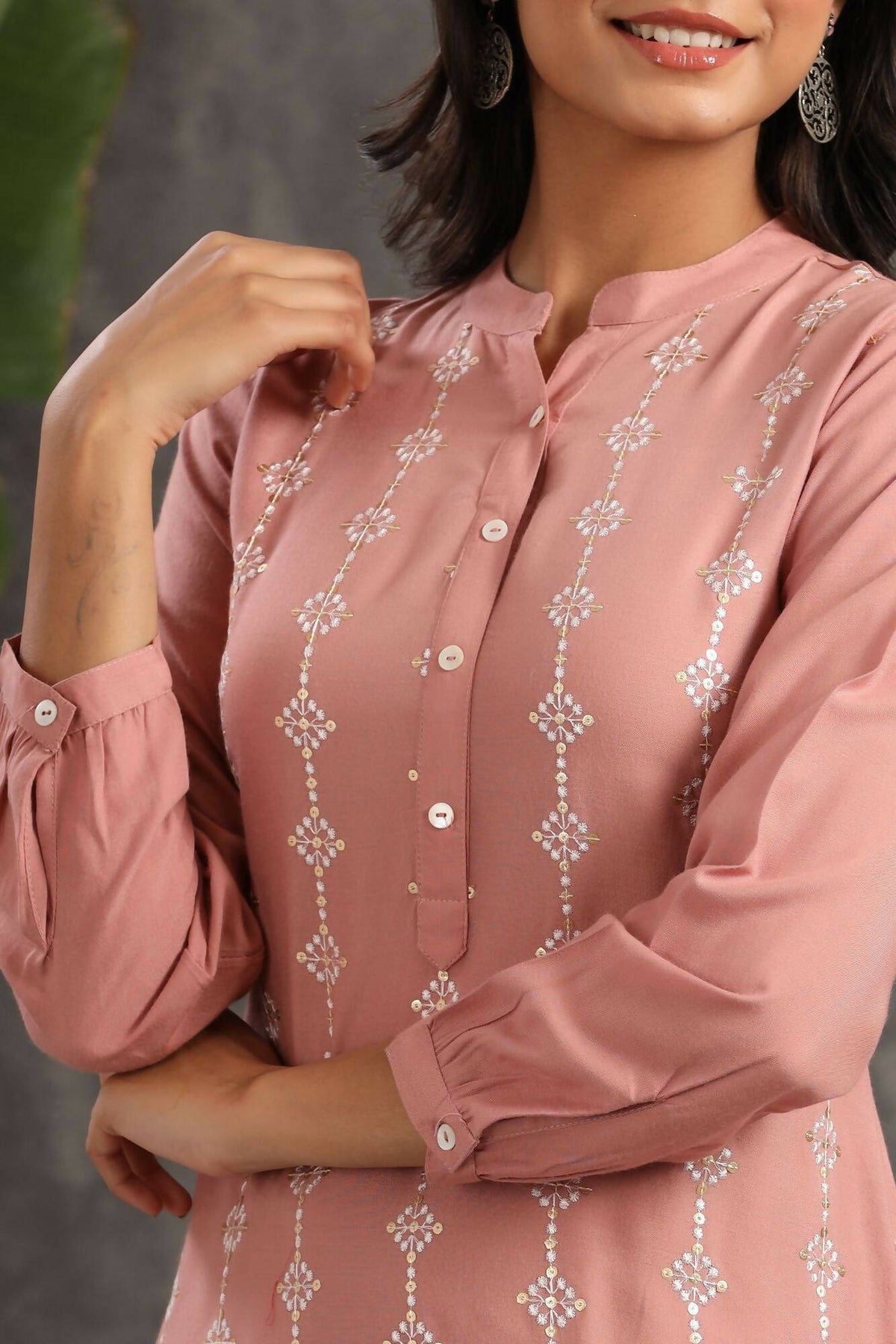 Juniper Women Onionpink Rayon Embroidered Straight Kurta Sets | Grocsy