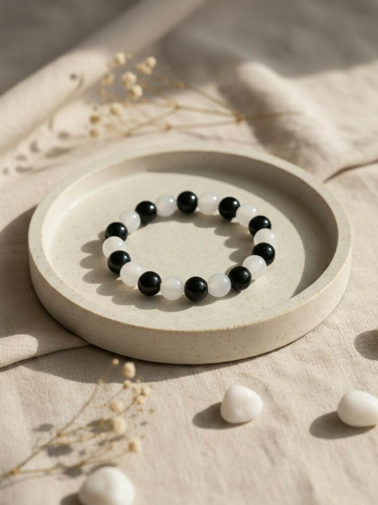 NVR Black & White Beaded Bracelet for Men & Women | Grocsy