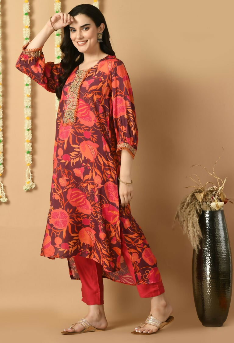 Joban Fashion Red Maslin Kurta Set | Grocsy