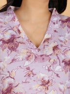 Aramya Straight Soft Cotton Gold foil Print Women's Kurta Set - Purple | Grocsy