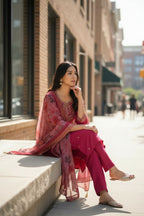 The52 Women's Beautiful Chanderi Silk Fabric Embroidery Work Straight Kurta Pant and Dupatta Set | Grocsy