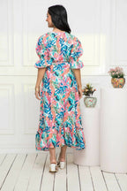 Myshka Women Multi Floral Polyester A-Line V-Neck Dress | Grocsy