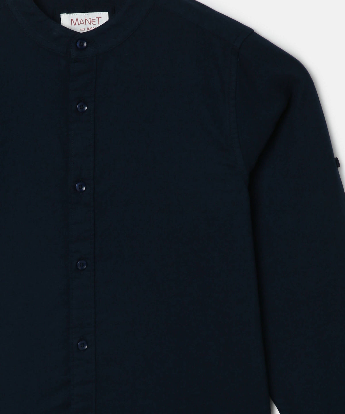 Manet Boys Mandarin Collar Full Sleeves Melange Shirt - Navy Blue | Grocsy