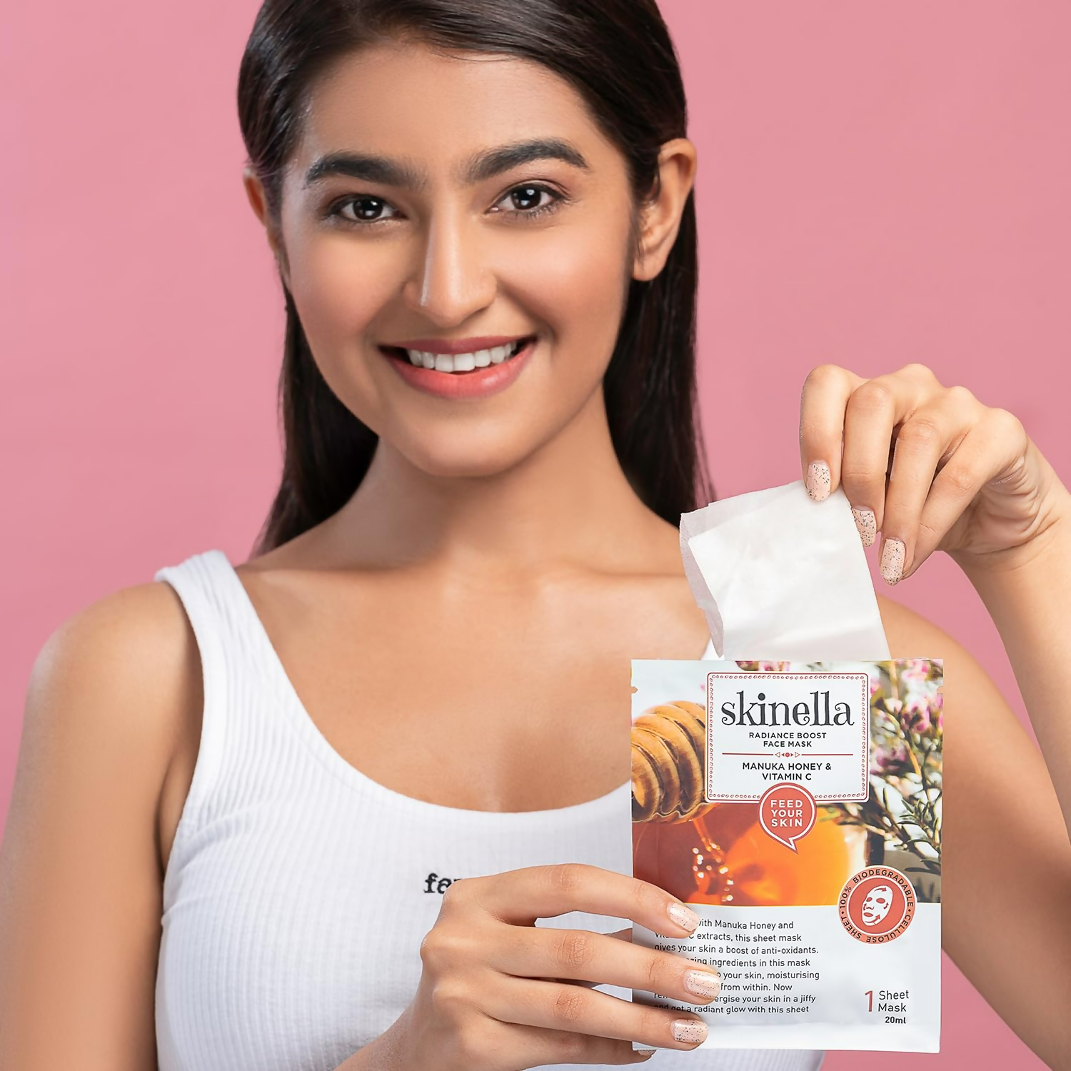 Skinella Radiance Boost Face Sheet Mask - Manuka Honey & Vitamin C | Grocsy