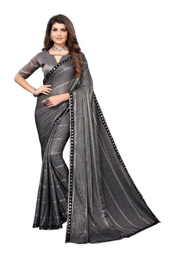 Vamika Grey Lycra Knitted Saree | Grocsy