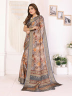 Joban Fashion Grey Floral Print pattern Banarasi Silk Sarees | Grocsy