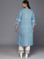 Sztori Plus Size Floral Printed Notch Neck Cotton Straight Kurta | Grocsy