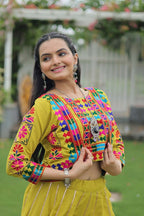 Teeya Creation Parrot Green Colour Roman Silk With Gamathi Work Navratri Lehenga Choli | Grocsy