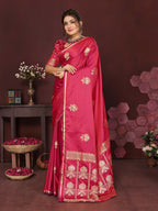 Joban Fashion Pink Floral Motifs Banarasi Silk Sarees | Grocsy