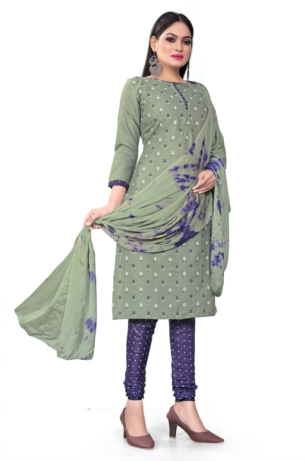 Sea Green Slab cotton Printed Unstitched Dress Material - Tanvi | Grocsy