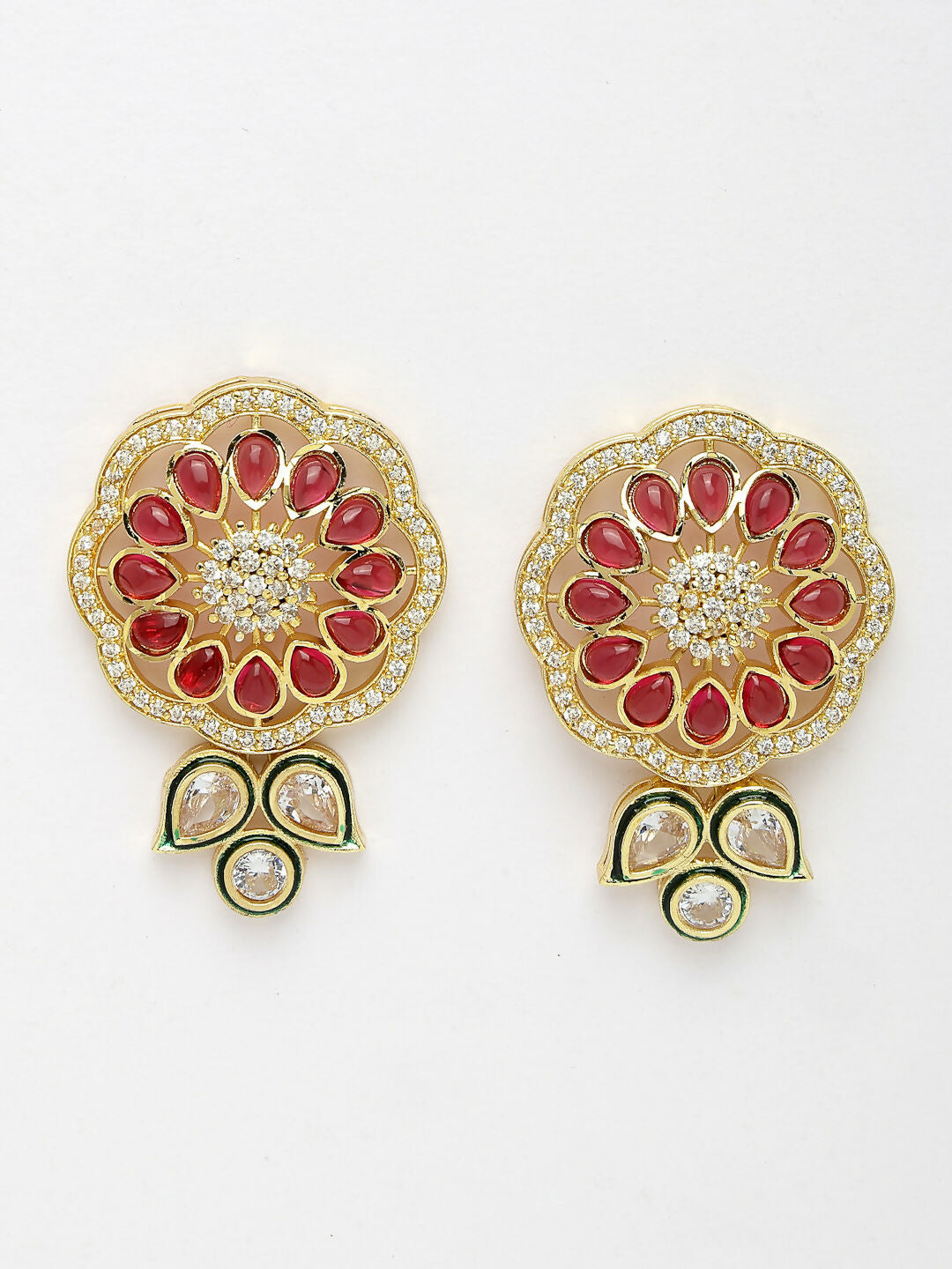 NVR Women's Red & Gold Kundan Studded Handcrafted Jewellery Set | Grocsy