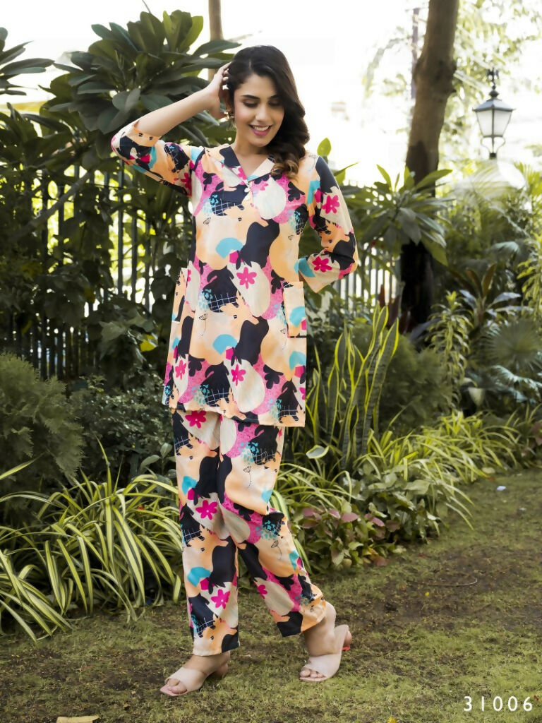 Casual Fashionable Multi Muslin Cotton co-ord set - Manya | Grocsy