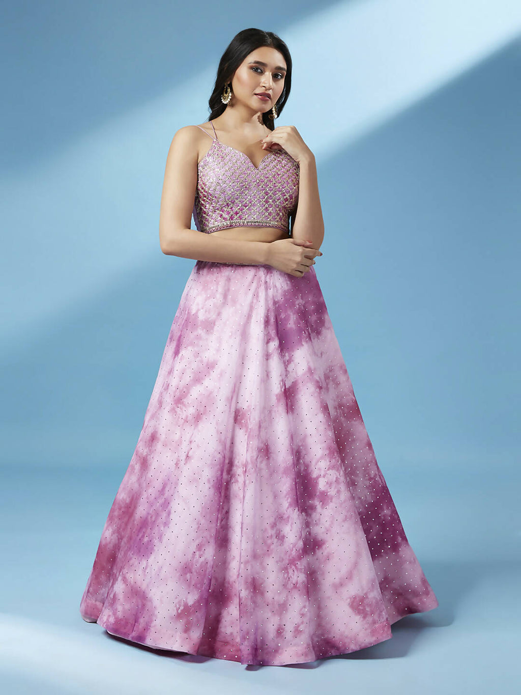 House of Panchhi Lavender Organza Floral Printed Lehenga choli & Dupatta | Grocsy