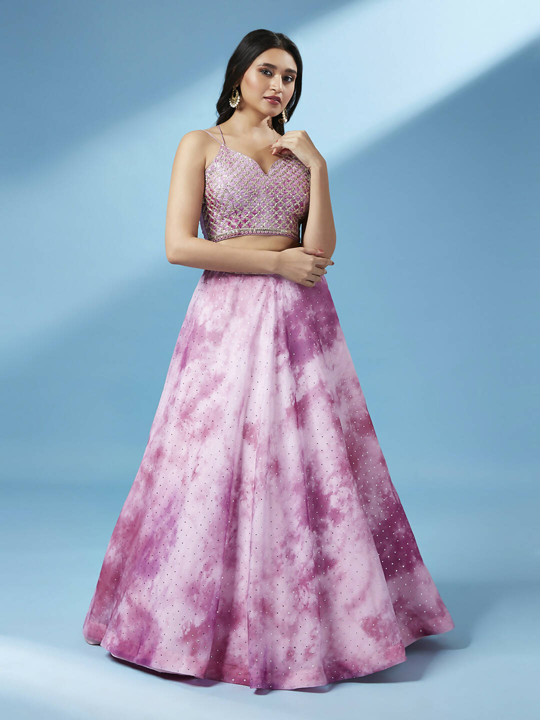 House of Panchhi Lavender Organza Floral Printed Lehenga choli & Dupatta | Grocsy