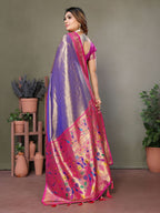Aastha Fashion Purple Tissue Silk Paithani Woven Saree | Grocsy
