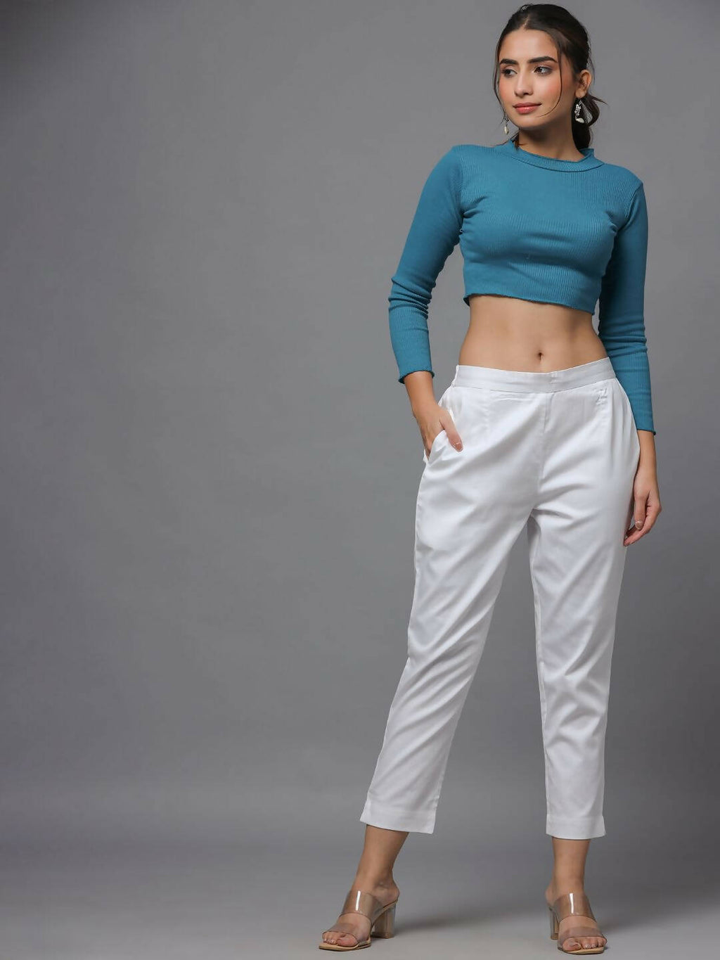 Juniper Women's White Solid Straight Slim Pant | Grocsy