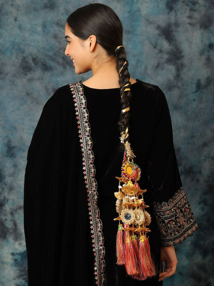 Ruby Raang Colorful Gold Work Parandi | Grocsy