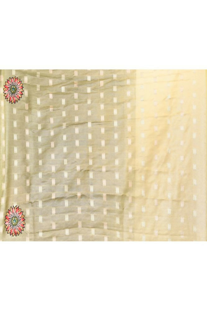 Joban Fashion Green Saree Tissue Zari Buti Allover Applick With Contrast Blouse | Grocsy