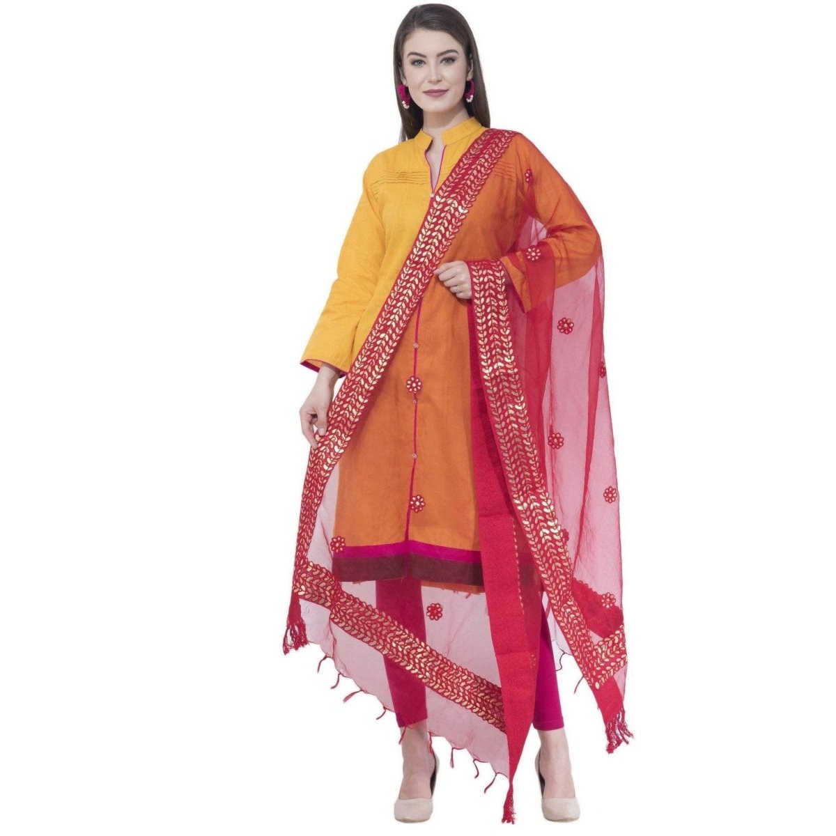 A R Silk Women's Gotta Patti Embroidery Orgenza Cotton Mehroon Dupattas and Chunnis | Grocsy