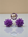 Inhanns Rangmani Crystal Duo – Adjustable Ring + Statement Earrings Set - Purple | Grocsy