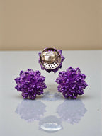 Inhanns Rangmani Crystal Duo – Adjustable Ring + Statement Earrings Set - Purple | Grocsy