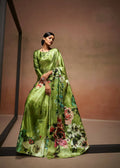 Green Satin Digital Printed Saree with Unstitched Blouse Piece - Jodha | Grocsy